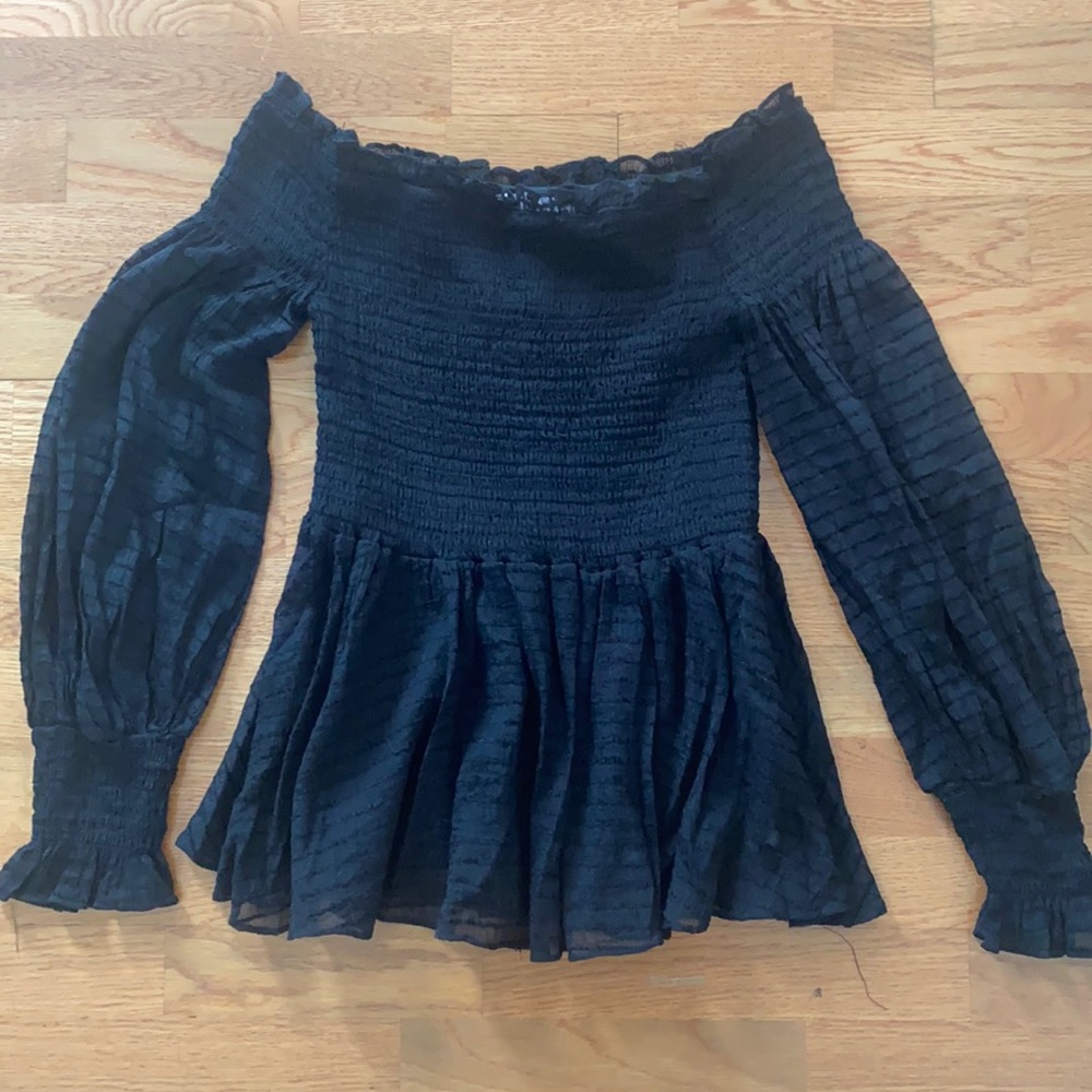 Cute Pink Lily smocked black top